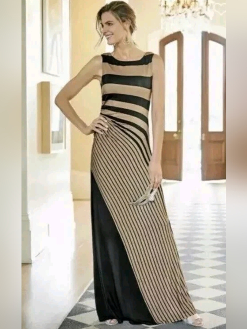 Soft Surroundings Black and Beige Striped Maxi Dress - Picture 2 of 6
